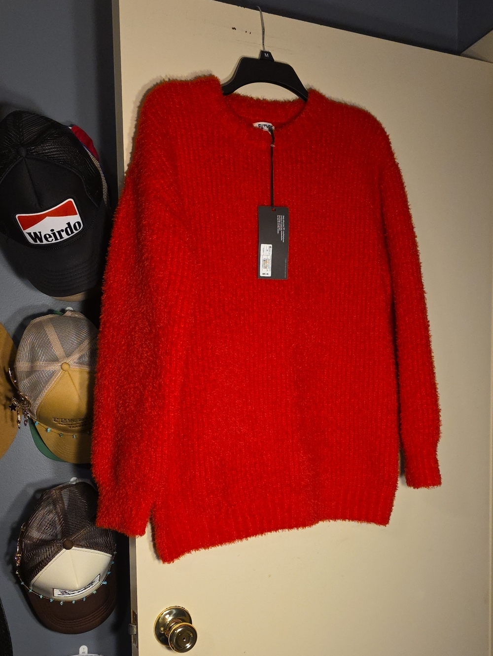 Future Collective Women’s Cozy Red Fuzzy Pullover Sweater